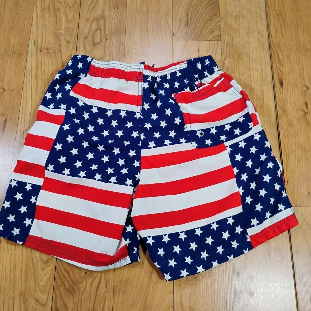 Canon Creek Boy's XL American Flag Swim Trunks Board Shorts Pockets Stretch Band